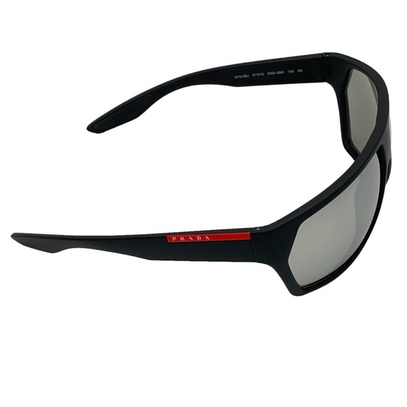 Prada Linea Rossa Sunglasses Style PS 08US Black Rubber & Silver Mirrored Size L - Picture 5 of 14